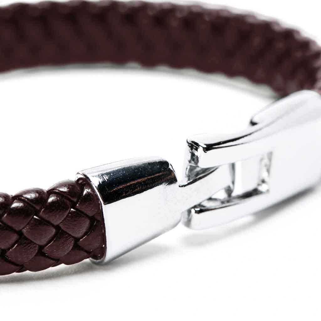 Pulsera Hombre Cuero Tejido Piel de Serpiente Café