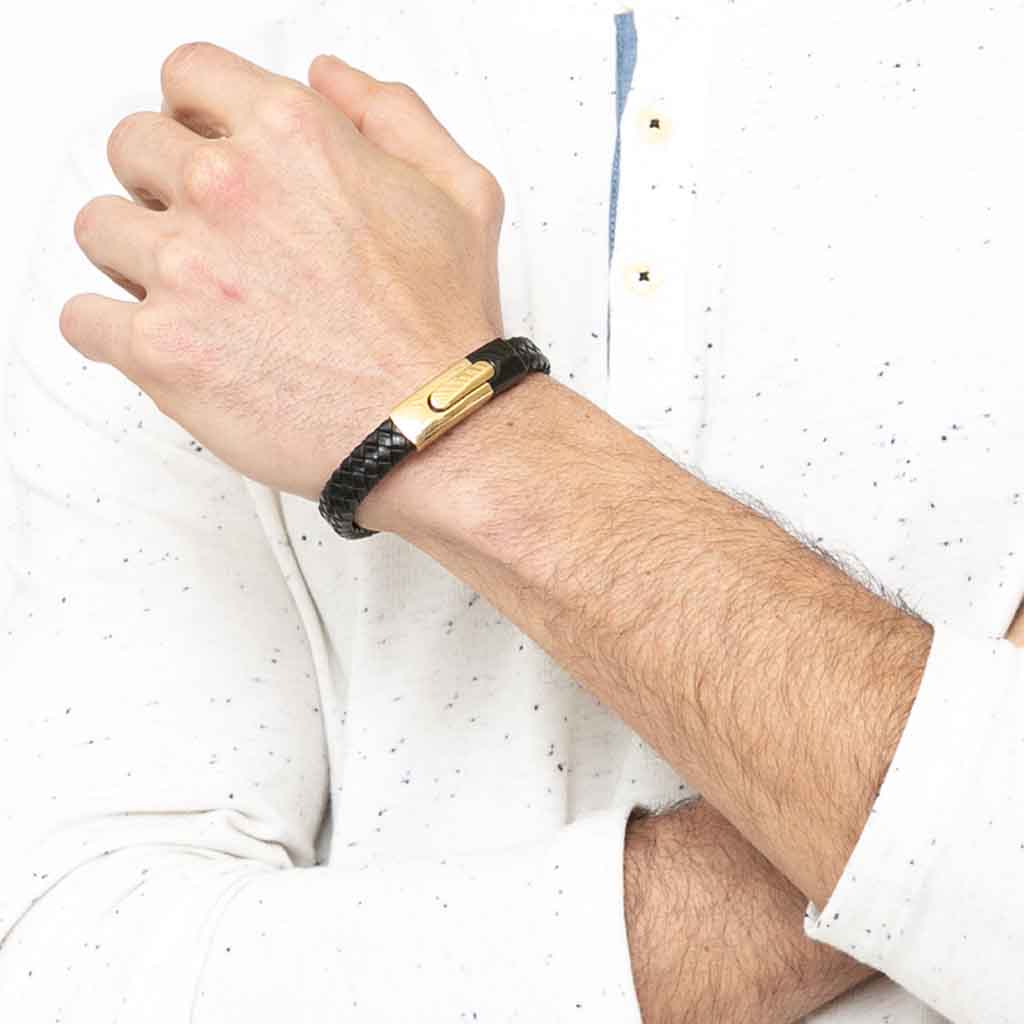 Pulsera Tejida De Cuero Con Broche De Lujo Hombre Caballero