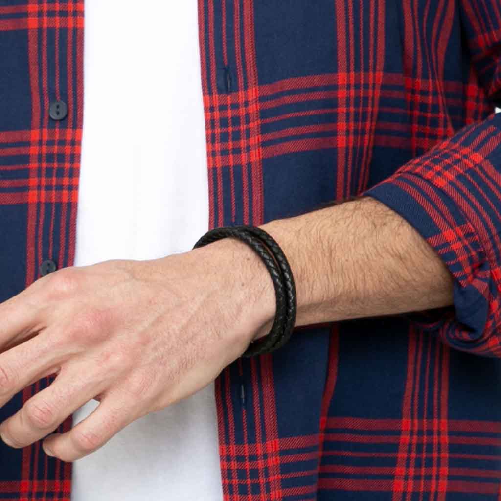 Pulsera Tejida De Cuero Con Broche Magnético Hombre Mujer