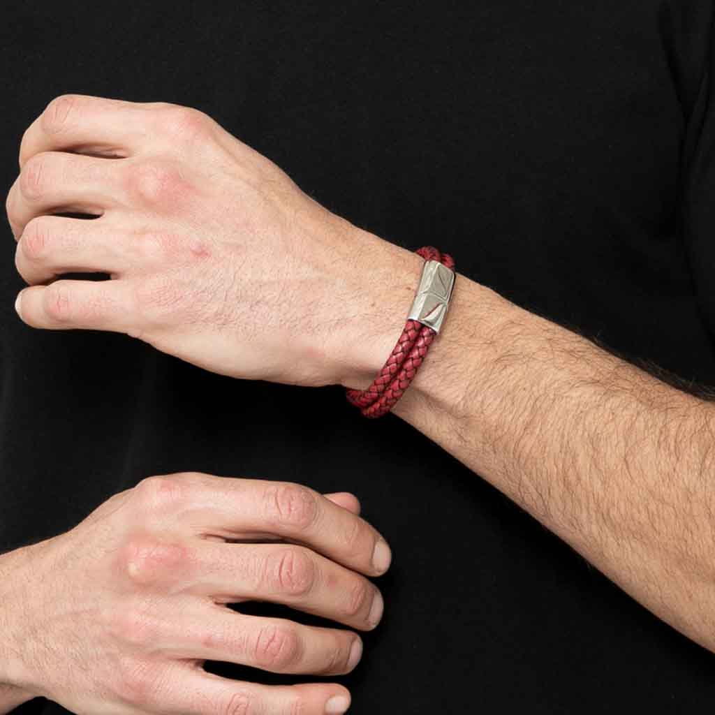 Pulseras Cuero Roja Hombre Mujer Moda 2020