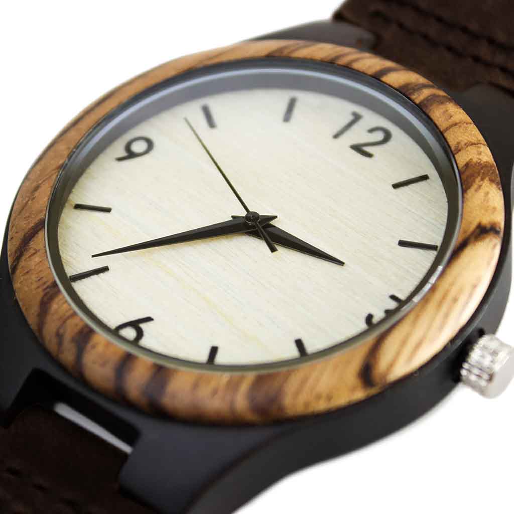 Reloj de Hombre en Madera Correas de Cuero Marrón