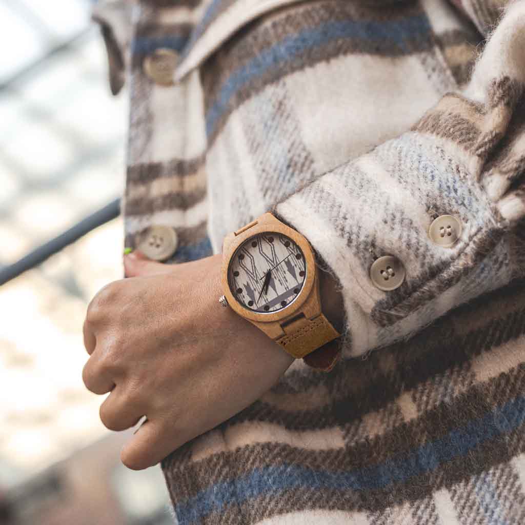 Reloj de Hombre en Madera Correas de Cuero Café