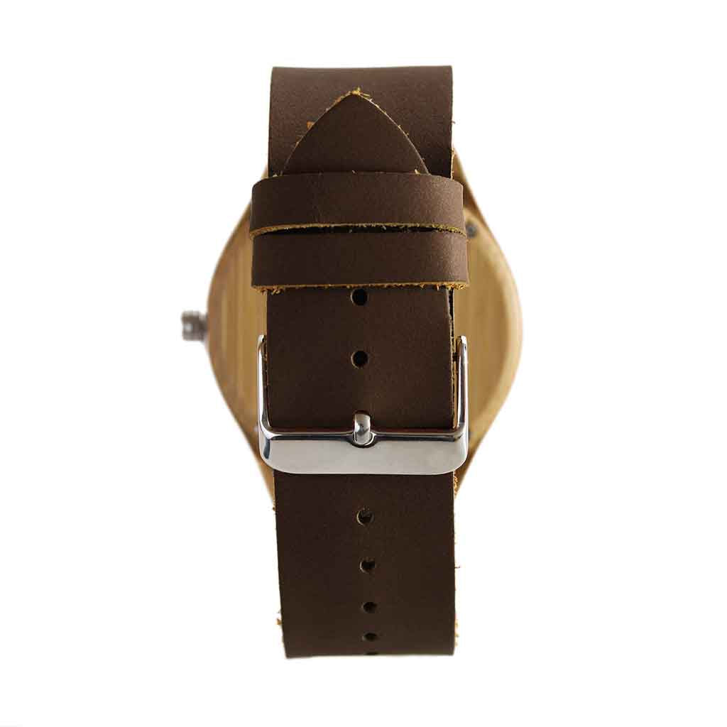 Reloj Unisex en Madera Correas de Cuero Marrón Oscuro