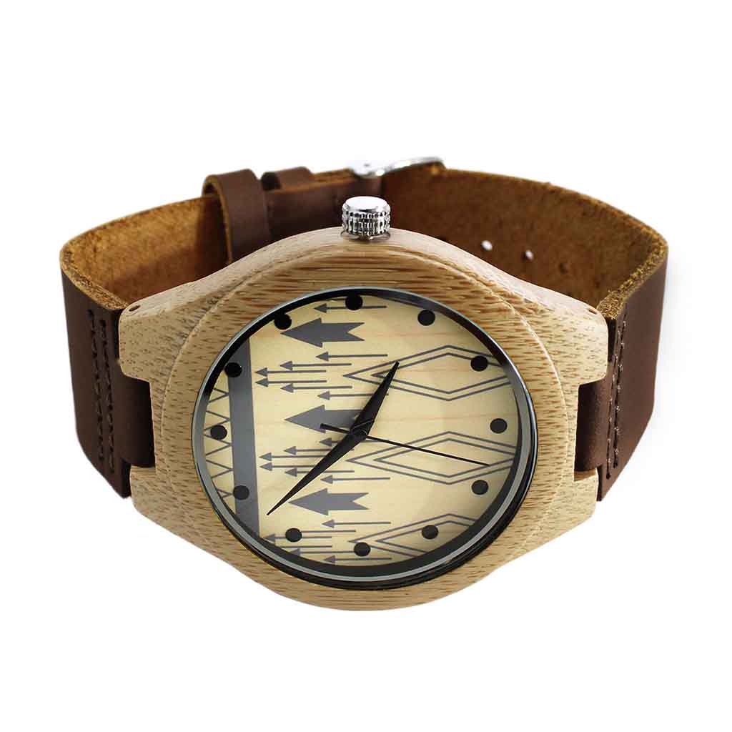 Reloj Unisex en Madera Correas de Cuero Marrón Oscuro