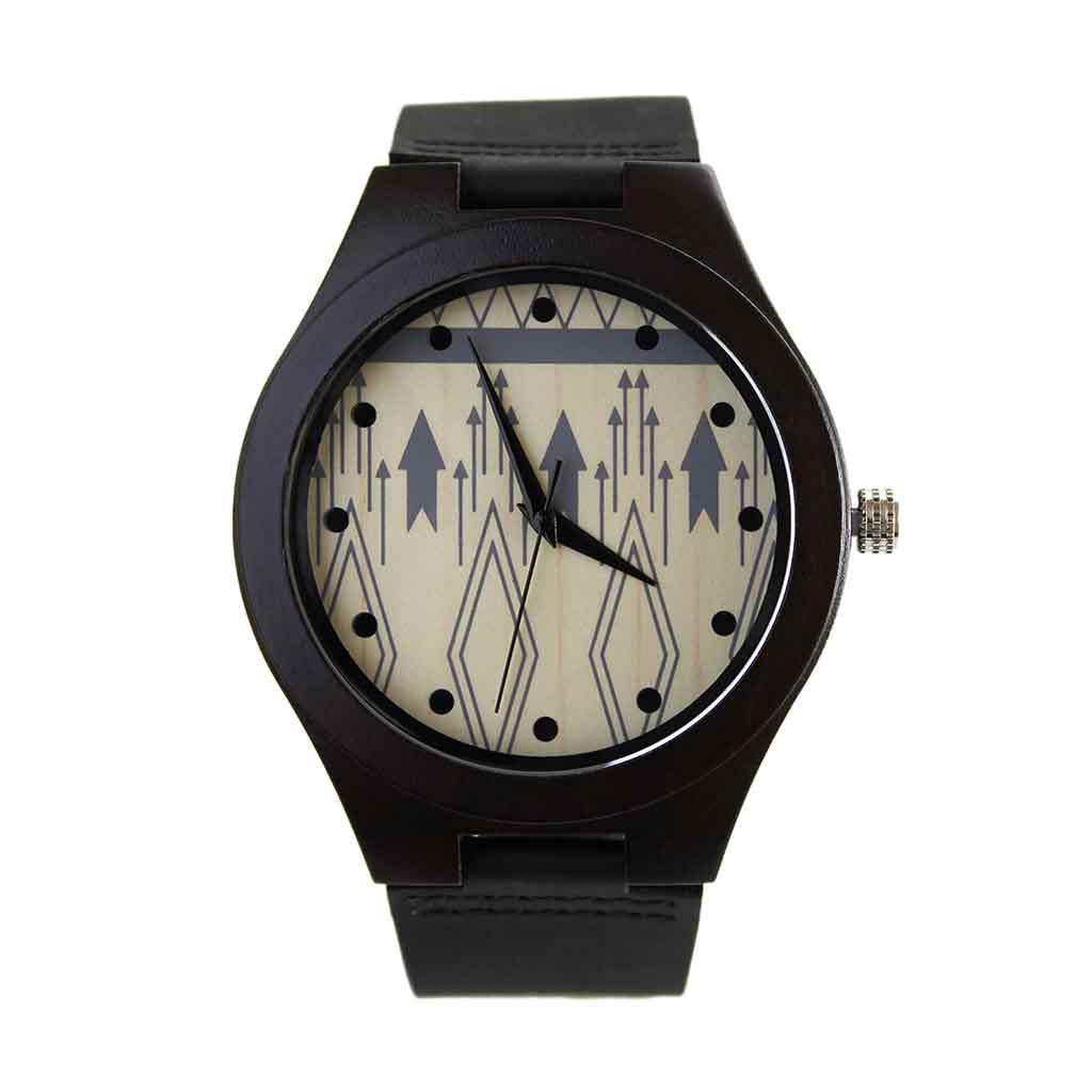 Reloj Mujer Hombre Madera color Negro con Correas de Cuero