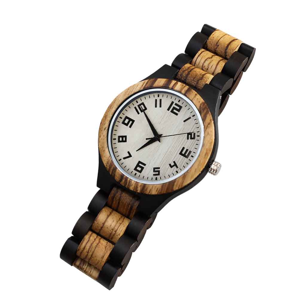 Reloj Hombre Madera Correa Combinada Negro Café