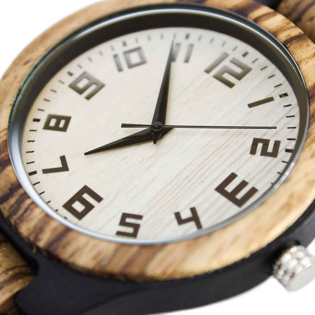 Reloj Hombre Madera Correa Combinada Negro Café
