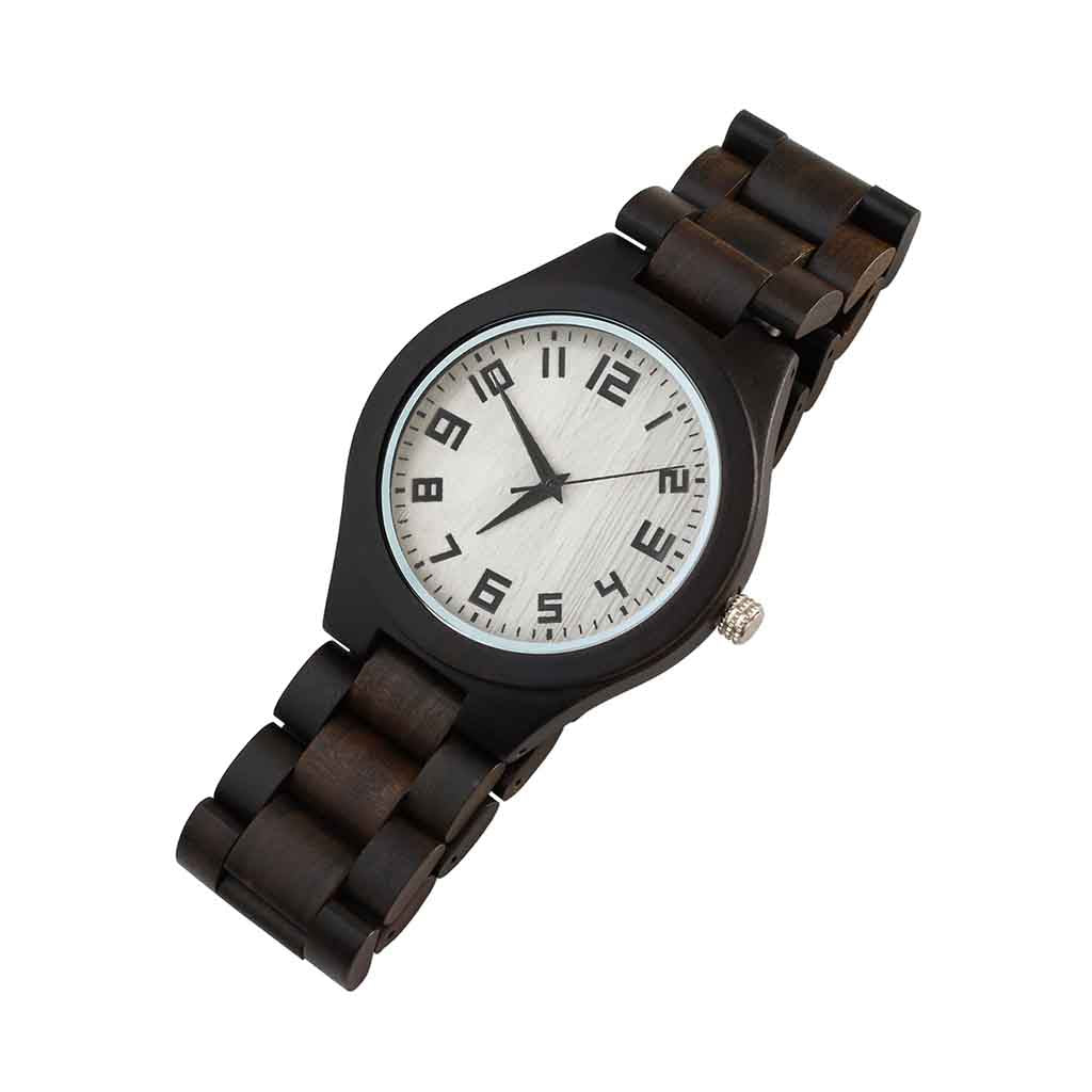 Reloj de Hombre Correa de Madera Negro Dial Numérico