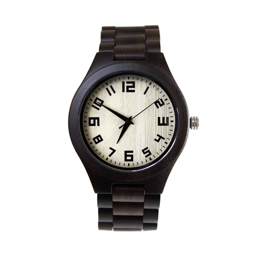 Reloj de Hombre Correa de Madera Negro Dial Numérico