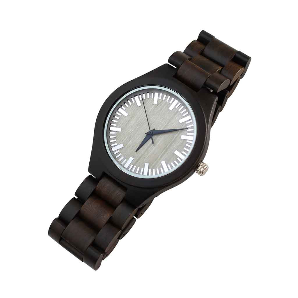 Reloj Hombre Correa de Madera Negro Dial Marcadores