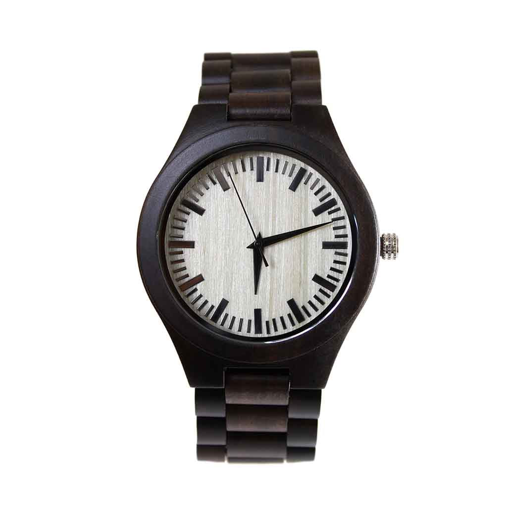Reloj Hombre Correa de Madera Negro Dial Marcadores