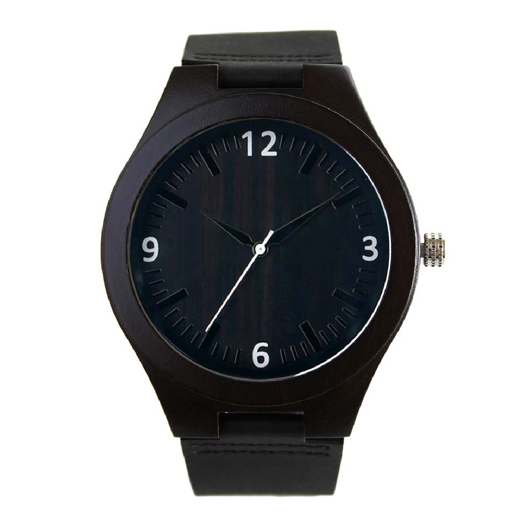 Reloj de Mujer Relojes para Hombre Madera Cuero Negro