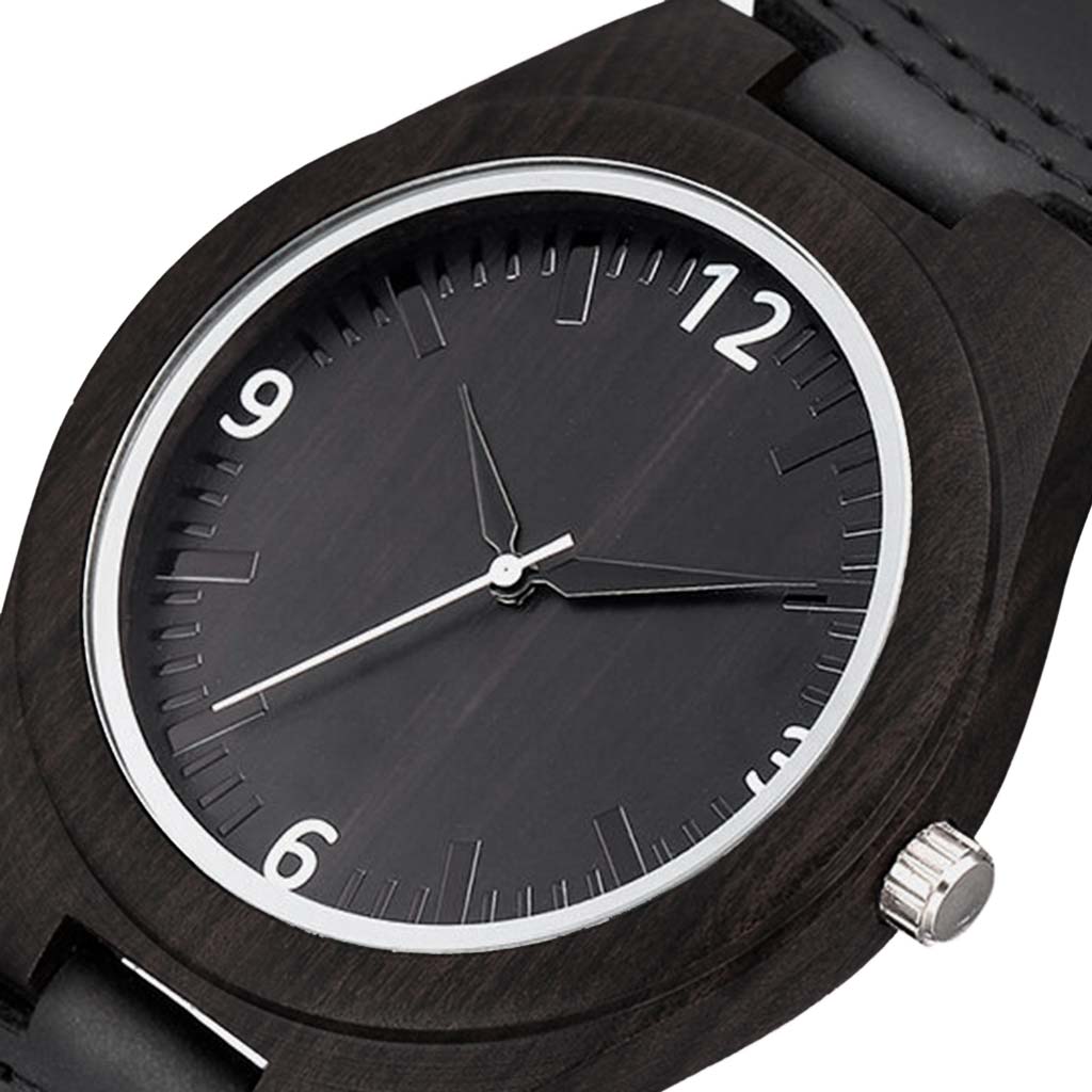 Reloj de Mujer Relojes para Hombre Madera Cuero Negro