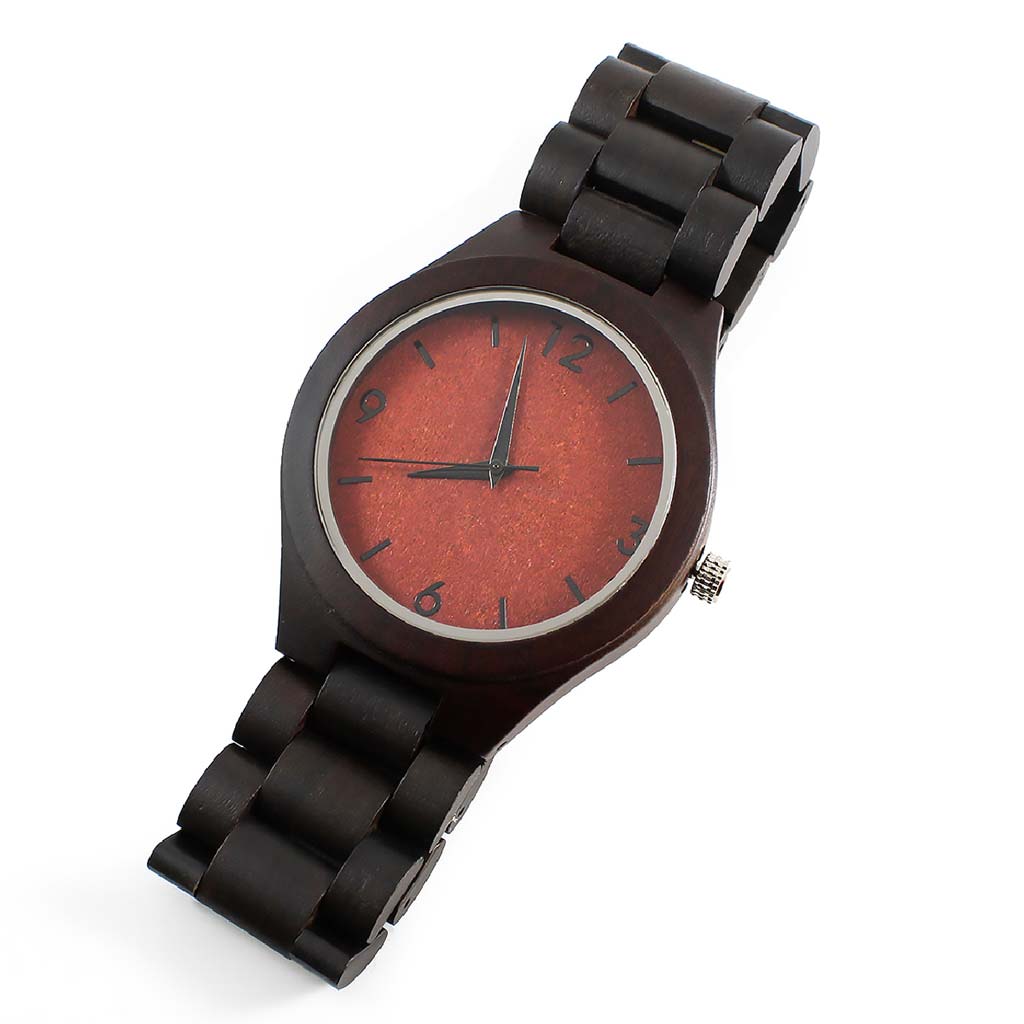 Reloj Analogo Hombre Reloj Hombres Madera Negro Naranja