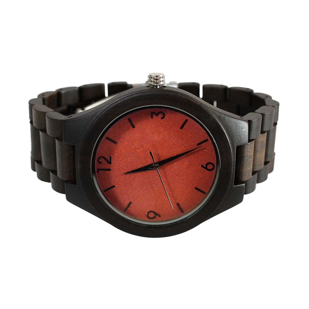 Reloj Analogo Hombre Reloj Hombres Madera Negro Naranja