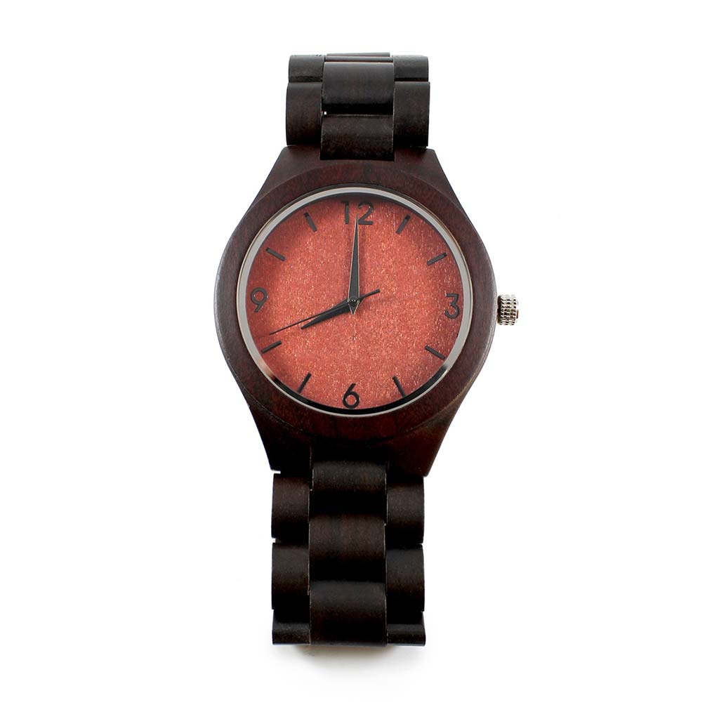 Reloj Analogo Hombre Reloj Hombres Madera Negro Naranja