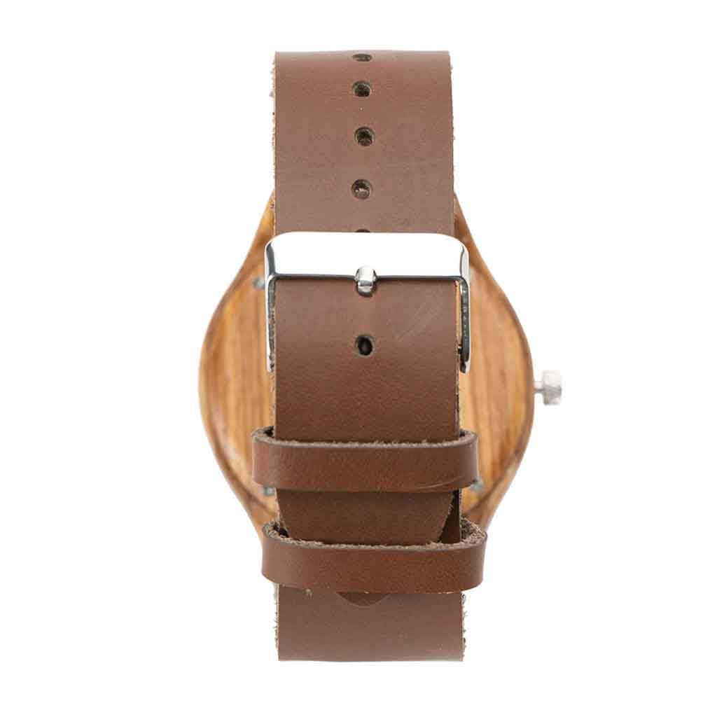 Reloj con Bisel de Madera Fina y Correa Color Chocolate
