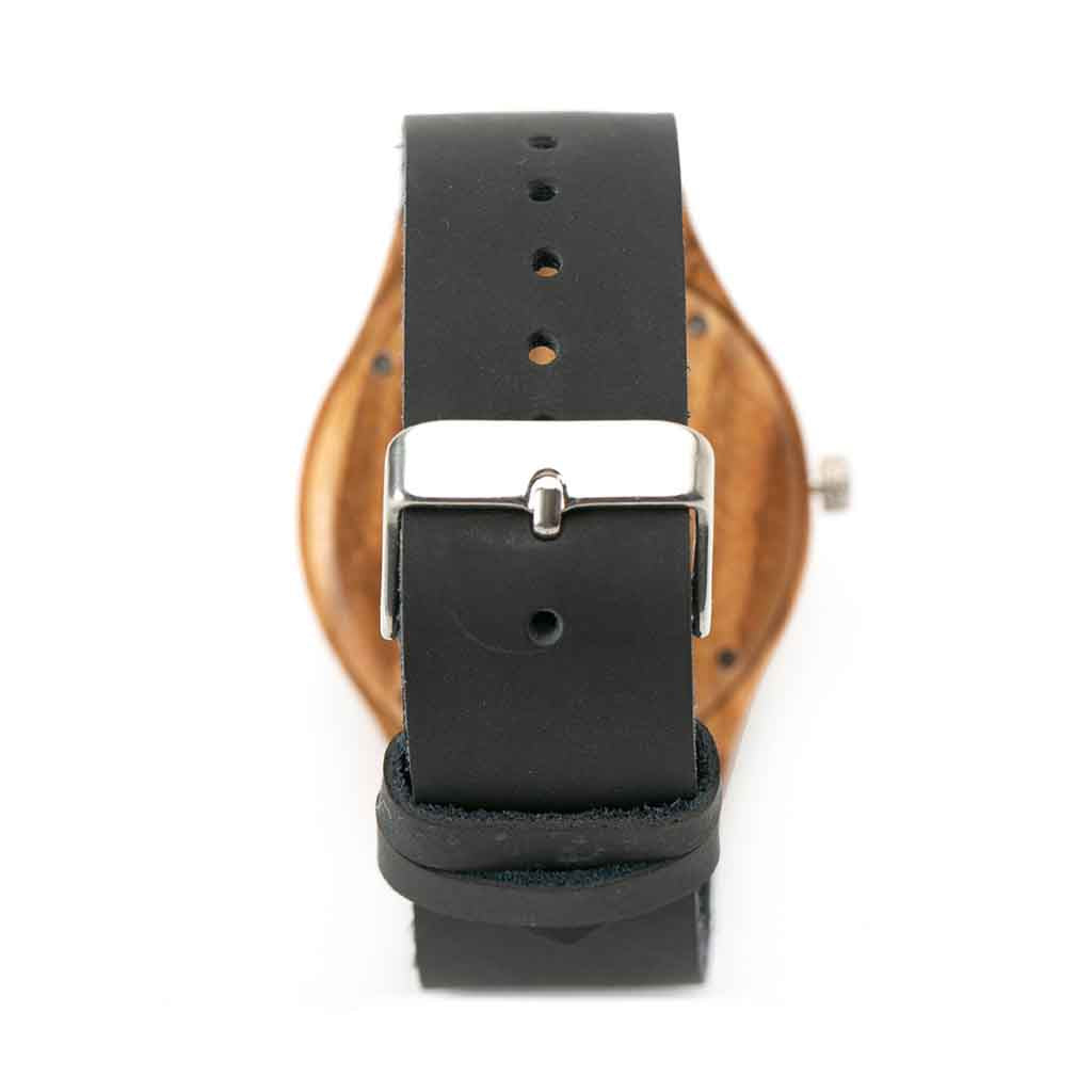 Reloj con Bisel de Madera Fina y Correa Color Negro