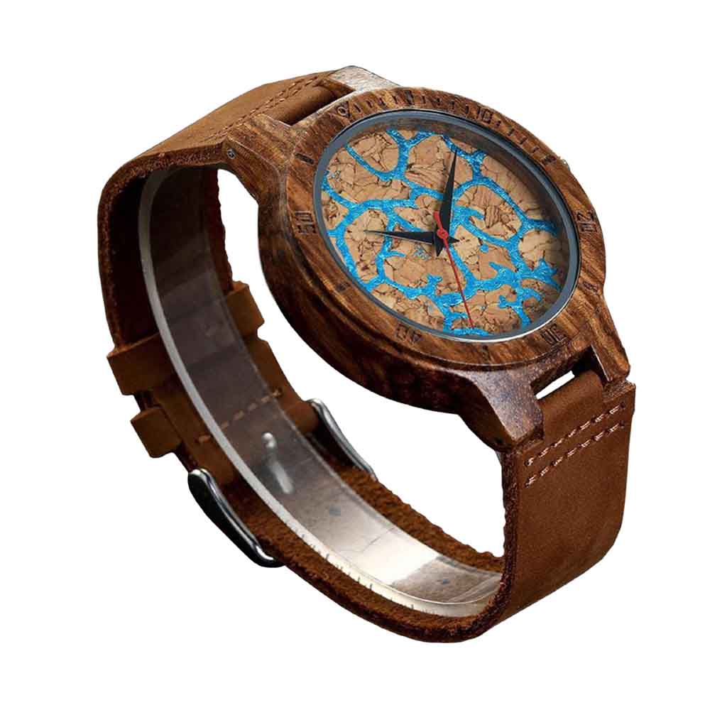 Reloj con Bisel de Madera Fondo en Corcho Aguamarin