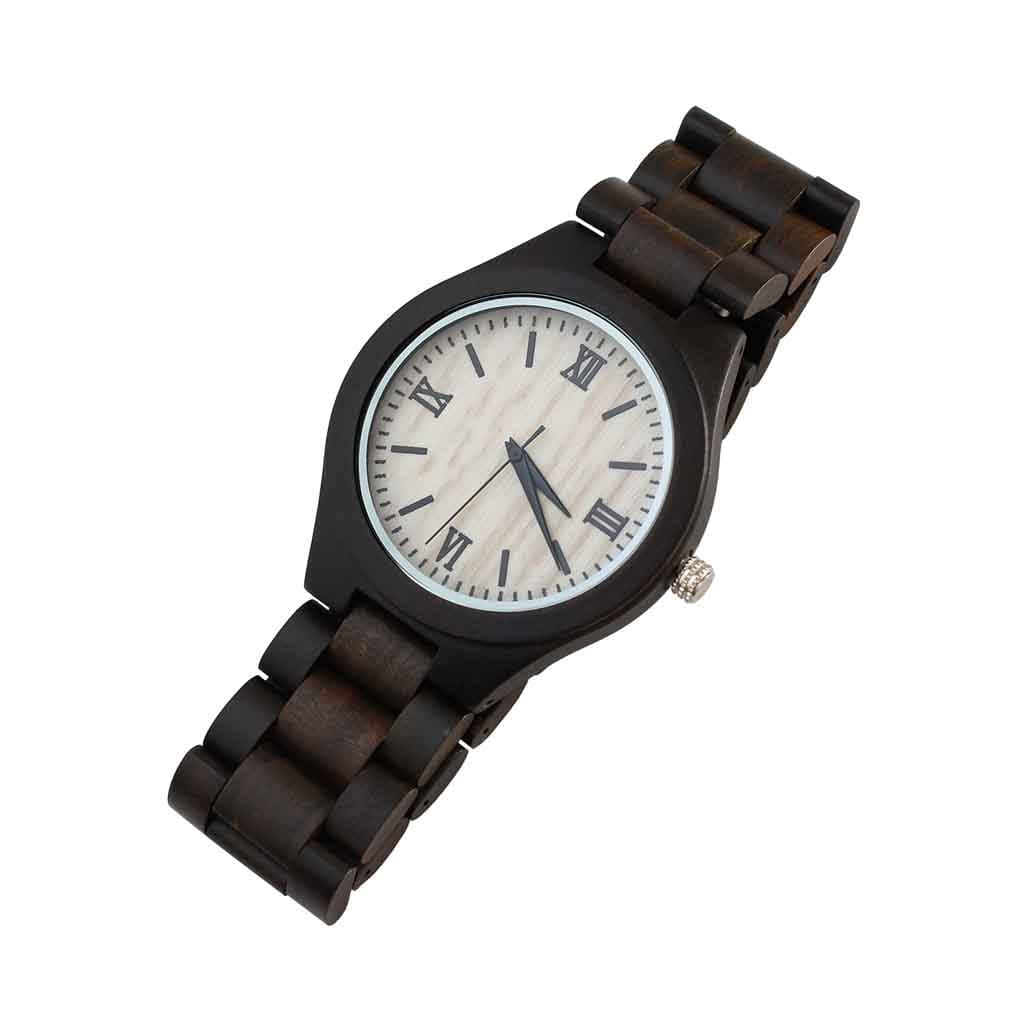 Reloj Correa Madera con Números Romanos
