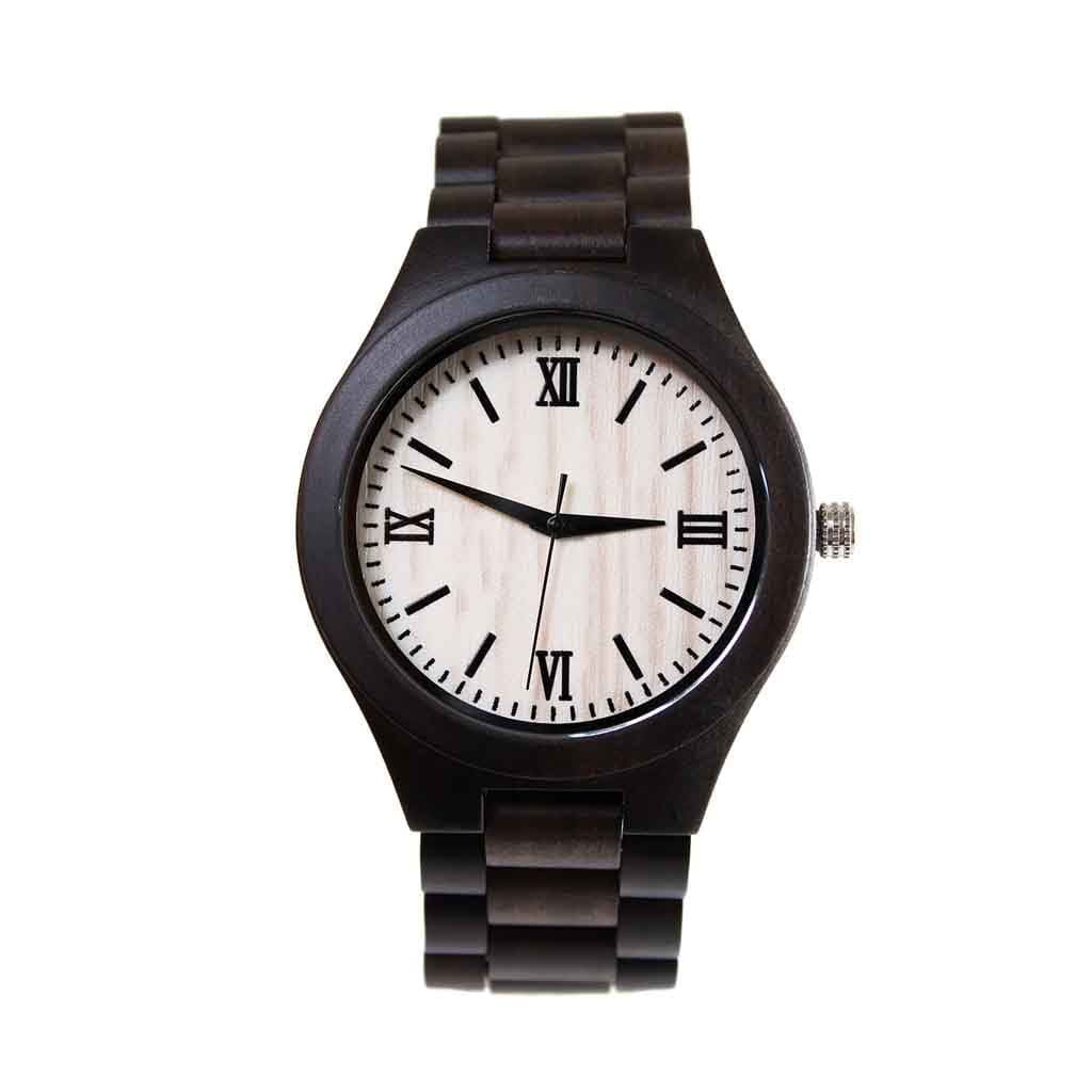Reloj Correa Madera con Números Romanos
