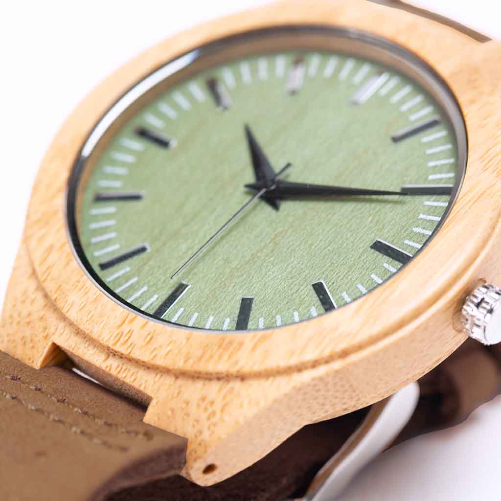 Reloj De Madera Y Correa De Cuero Ajustable Hombre