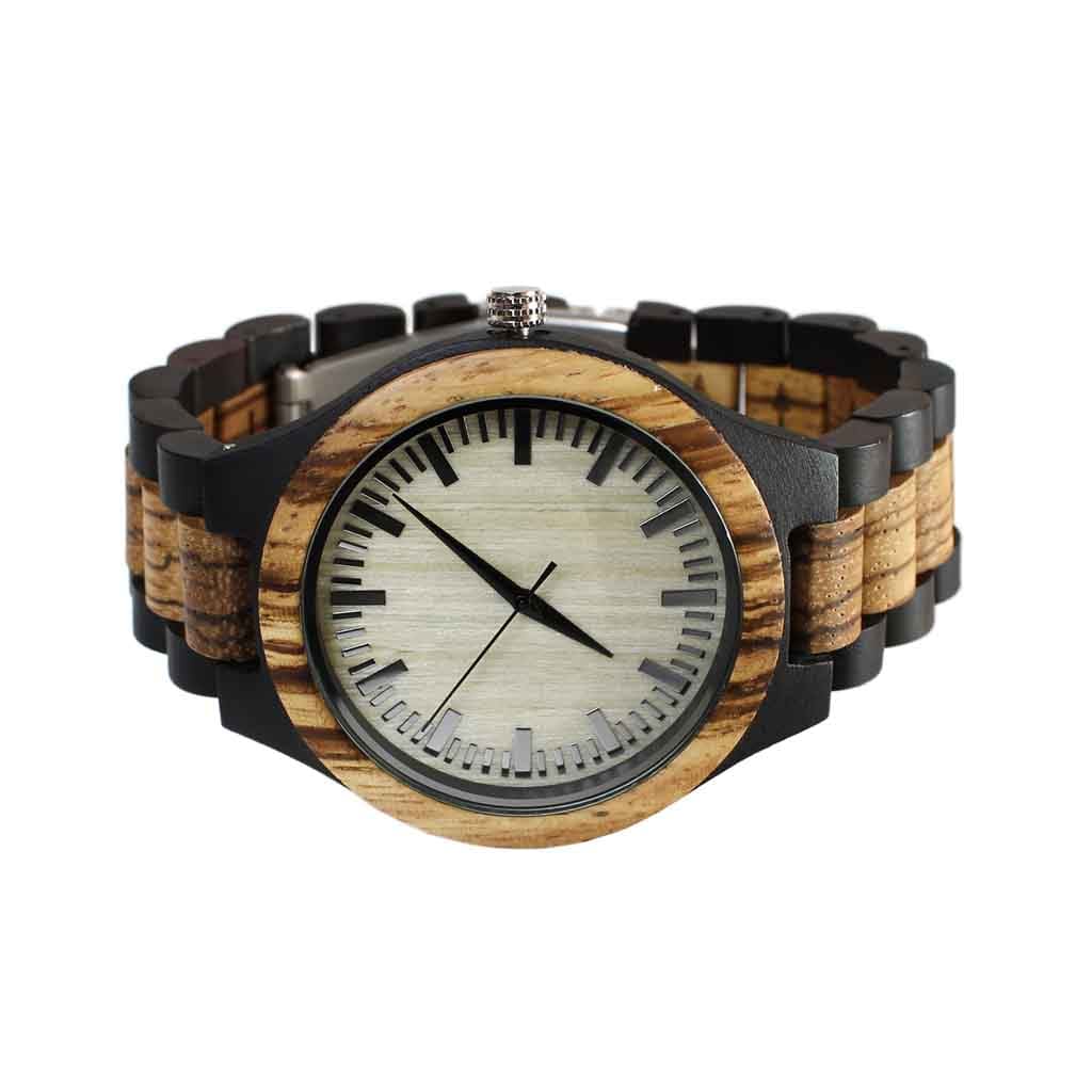 Reloj Hombre Correa Madera Combinado Negro Café