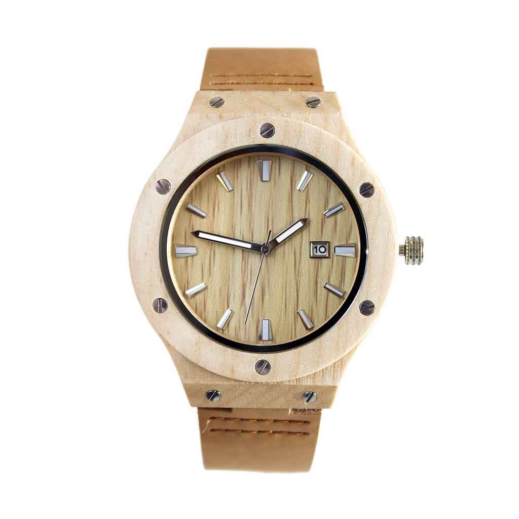 Reloj Madera con Tornillos y Correa de Cuero Beige