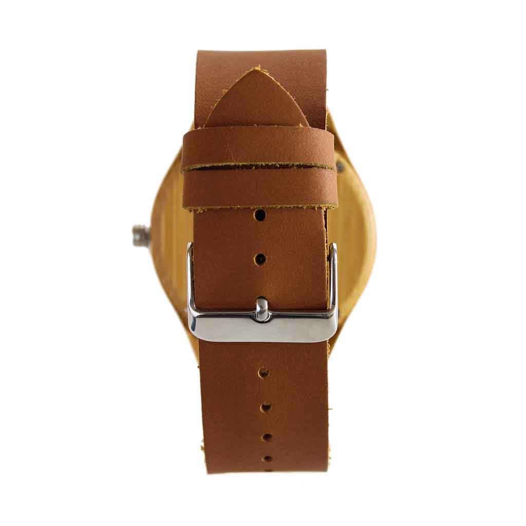 Reloj Madera Correa Cuero Café con Marcadores Números