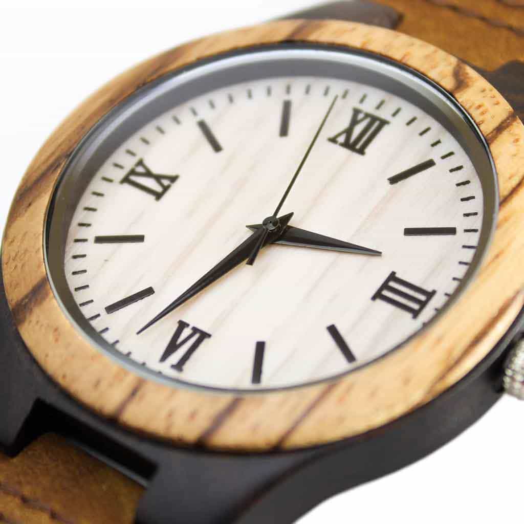 Reloj Madera Correa Cuero Marrón Número Romanos
