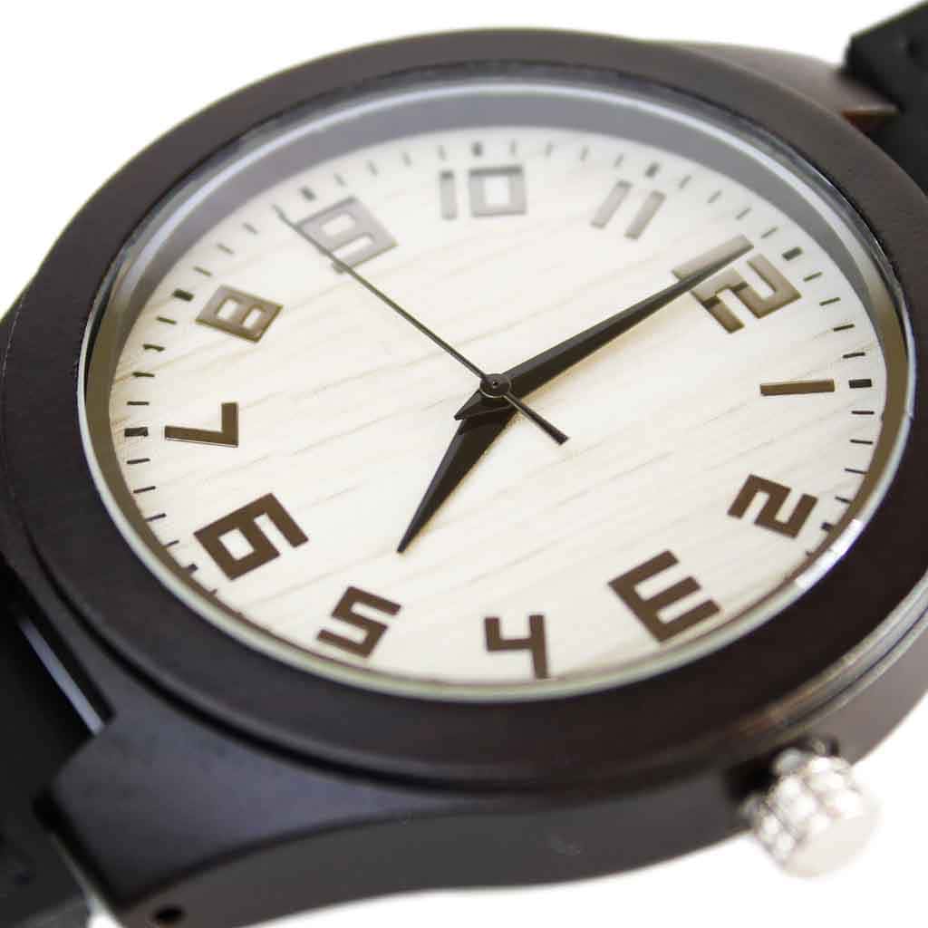 Reloj Madera Correa Cuero Negro Marcadores Numéricos