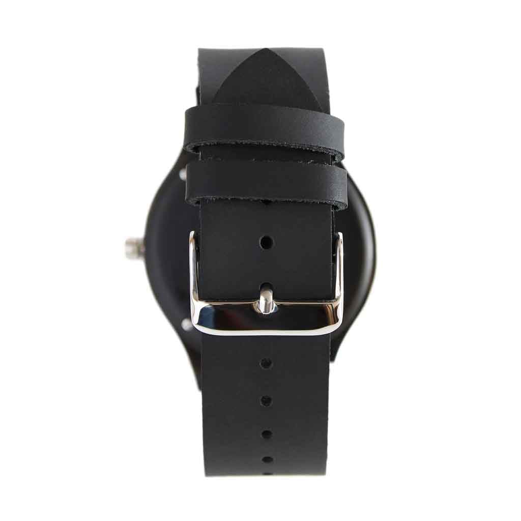 Reloj Madera Correa Cuero Negro Número Romanos