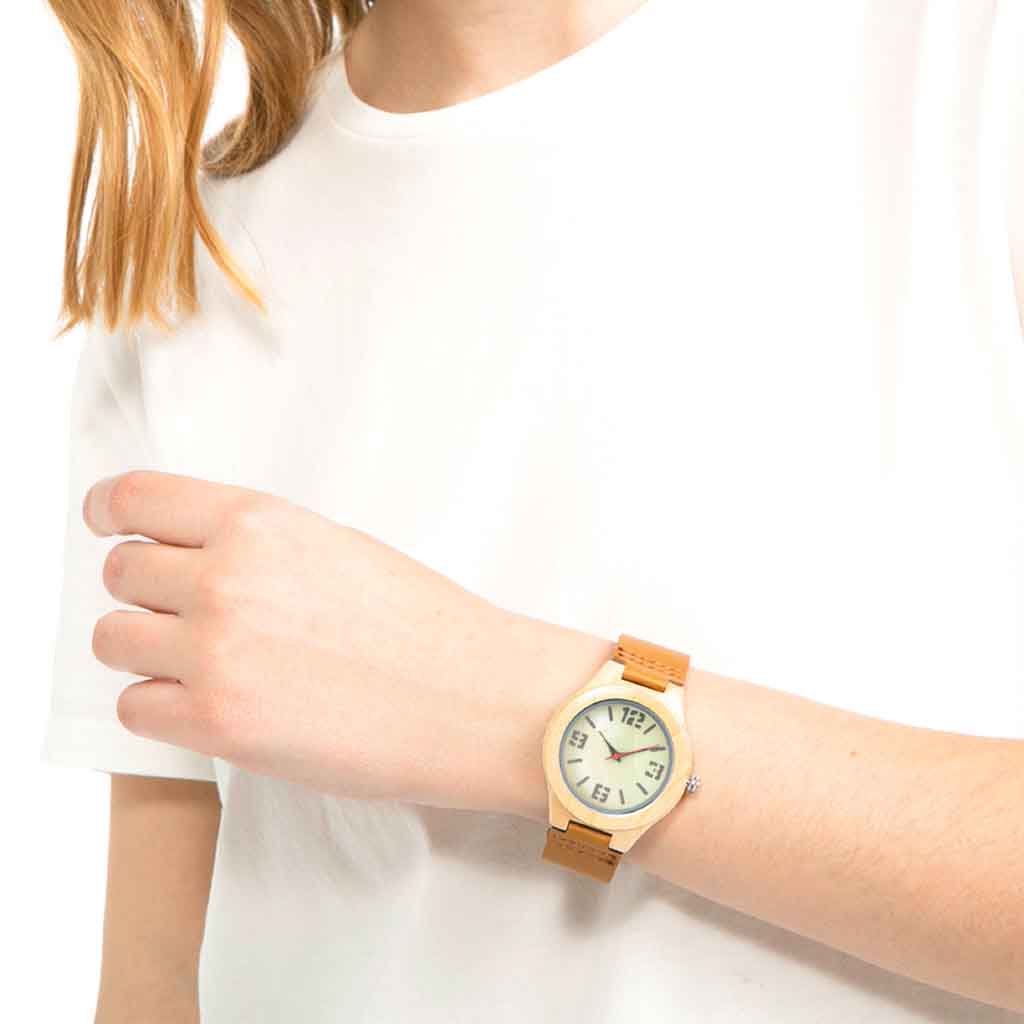 Reloj Madera Juvenil Unisex Verde Bambú