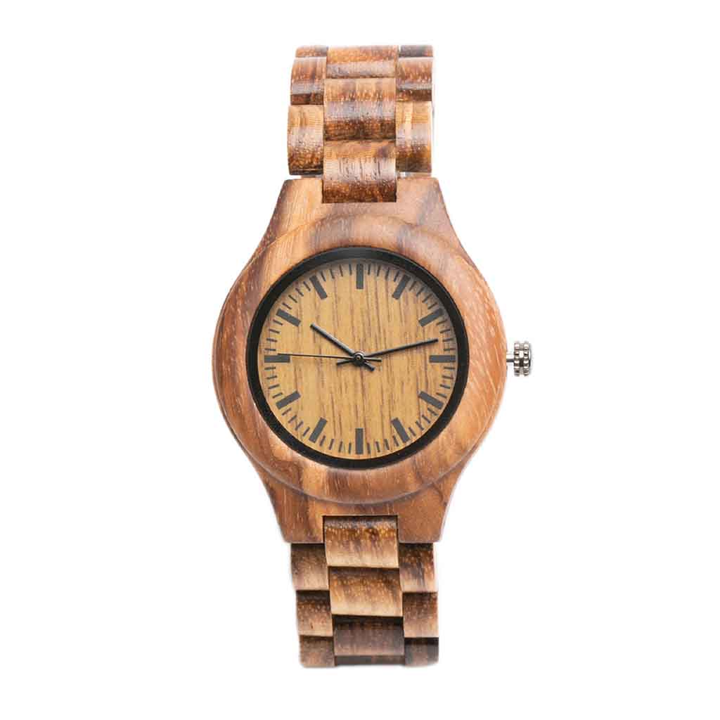 Reloj Unisex Analogo Correa Eslabones Madera Café