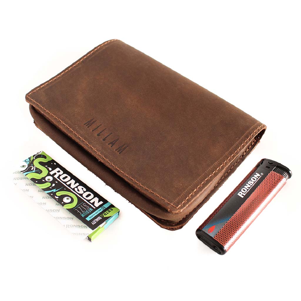Pack Tabaquera Cigarrera Cuero + Papelillo + Ronson 2.0