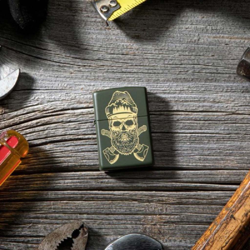 Encendedor Zippo Lighter Outdoor Skull Design Verde