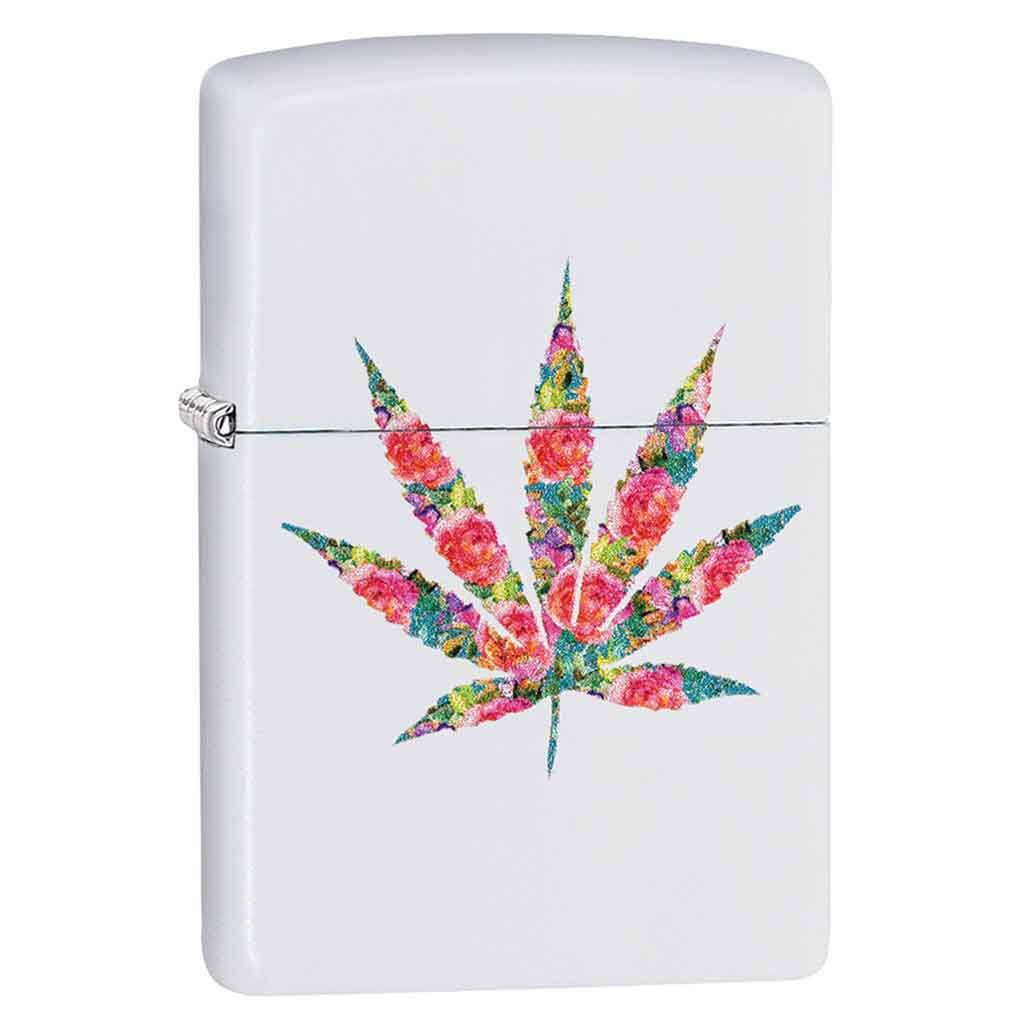 Encendedor Zippo Lighter Floral Weed Design Blanco