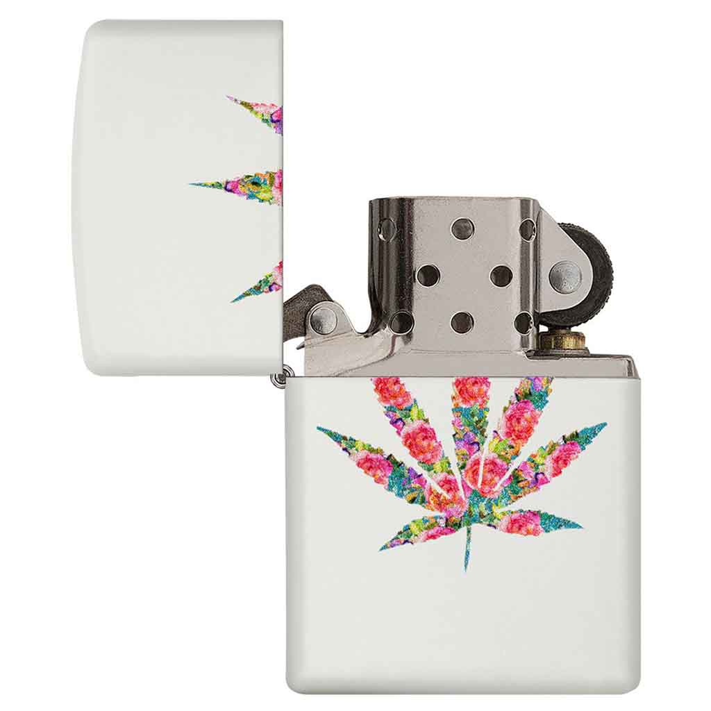 Encendedor Zippo Lighter Floral Weed Design Blanco