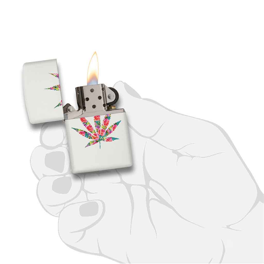 Encendedor Zippo Lighter Floral Weed Design Blanco