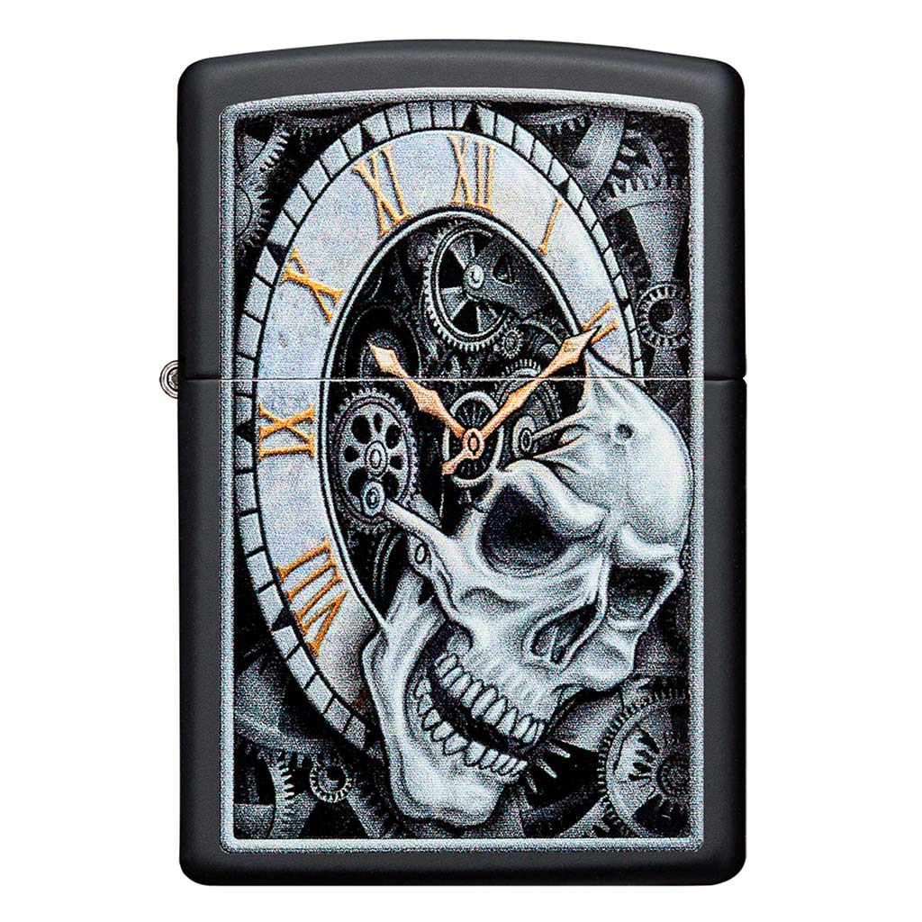 Encendedor Zippo Skull Clock Design Calavera Reloj Negro