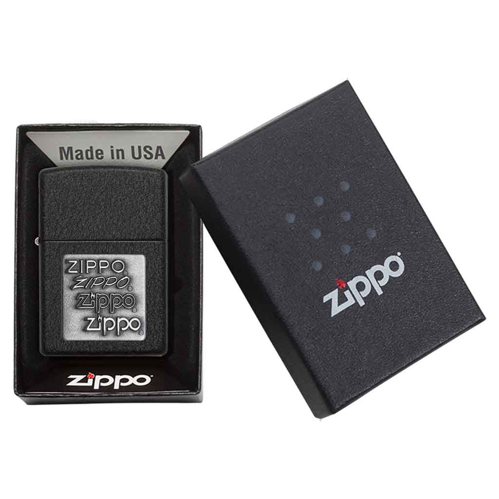Encendedor Zippo Lighter Black Crackle Silver Logo Negro