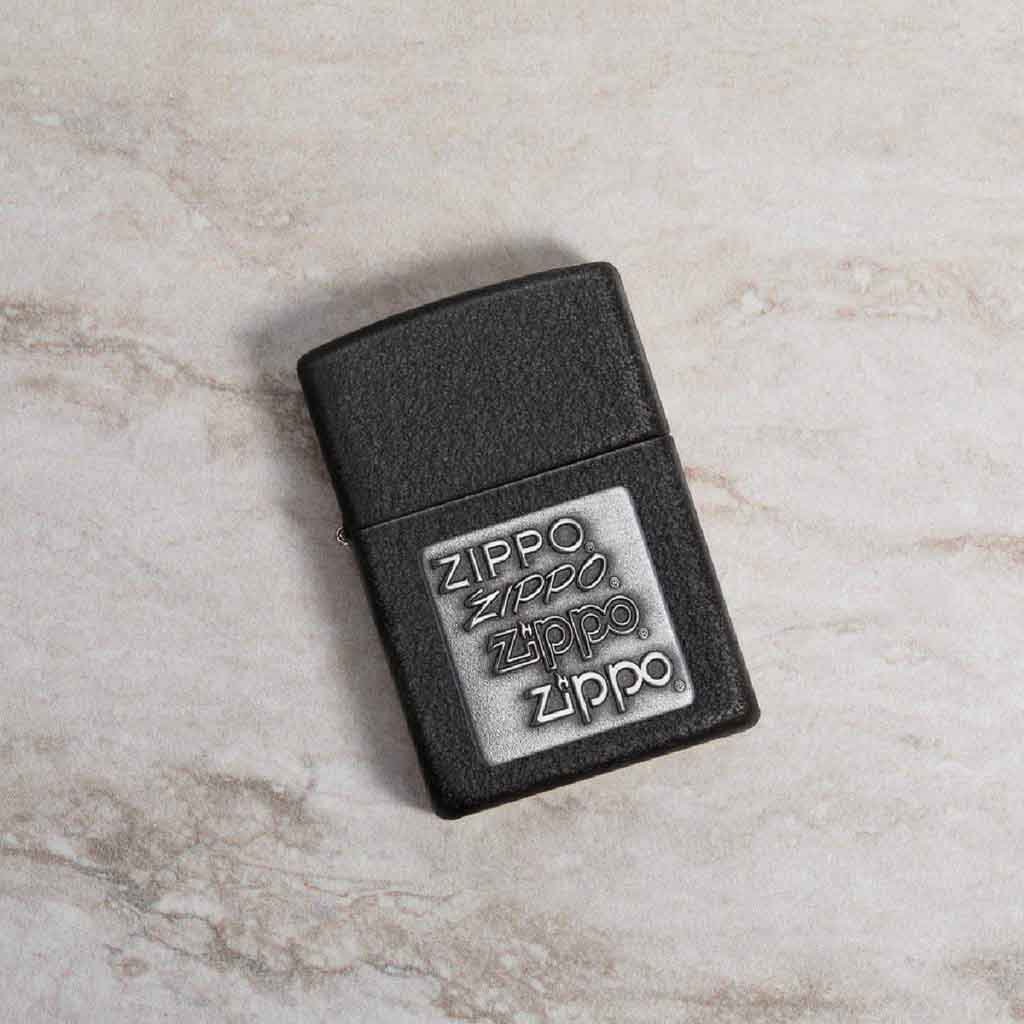 Encendedor Zippo Lighter Black Crackle Silver Logo Negro
