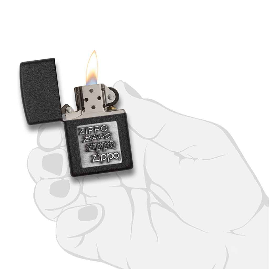 Encendedor Zippo Lighter Black Crackle Silver Logo Negro