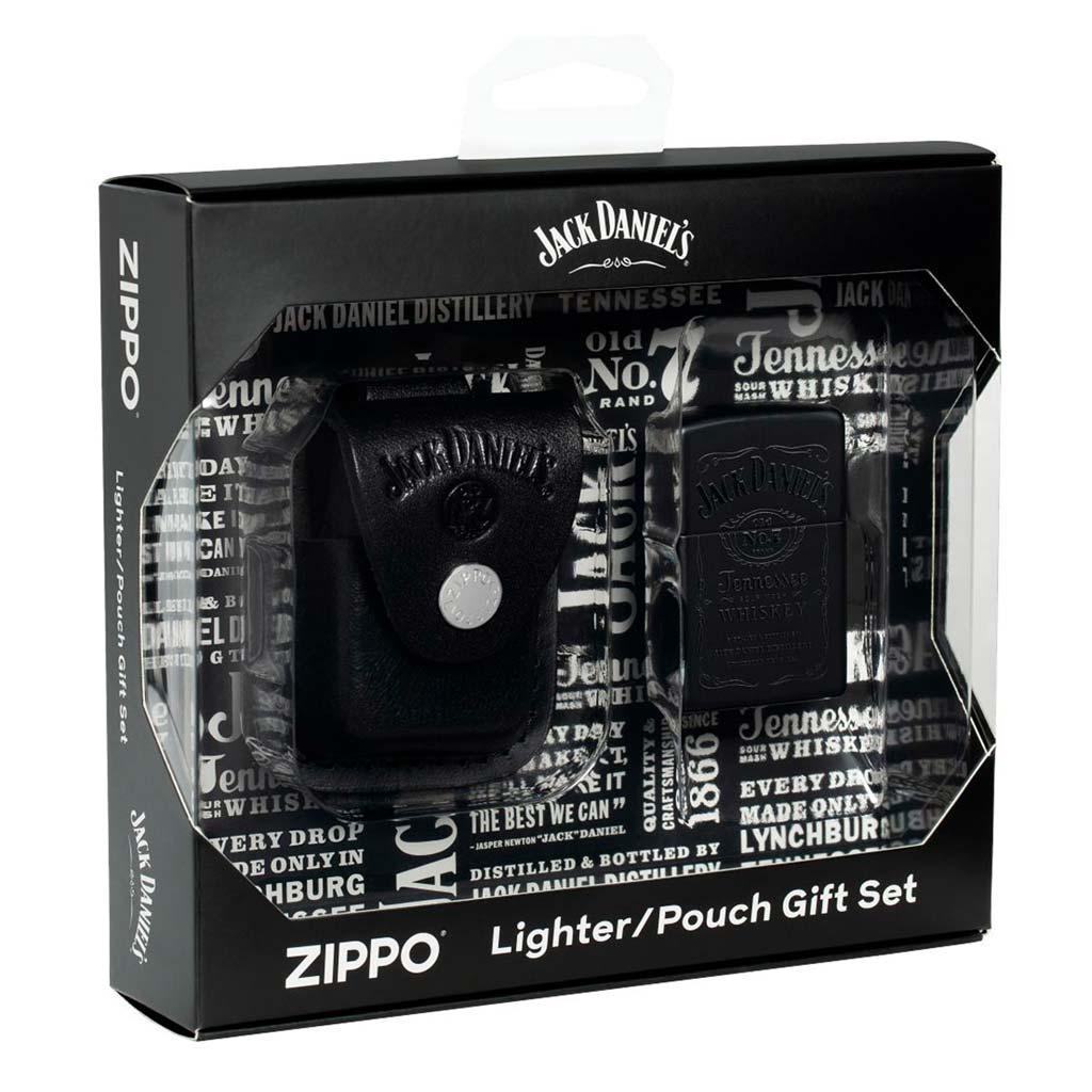 Set Zippo Jack Daniel's Encendedor Negro + Pouch Cuero