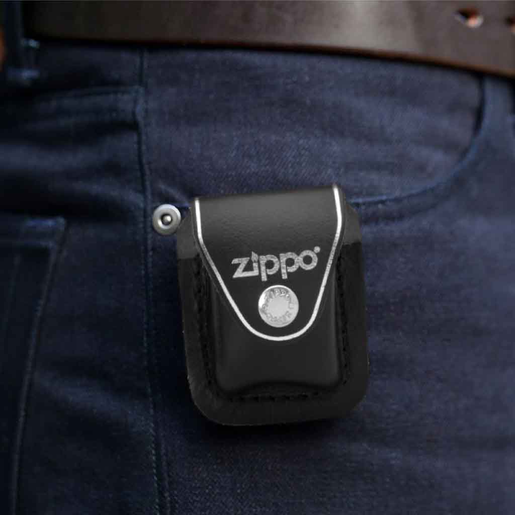 Estuche Zippo Funda Cuero Black Lighter Pouch-Clip Negro